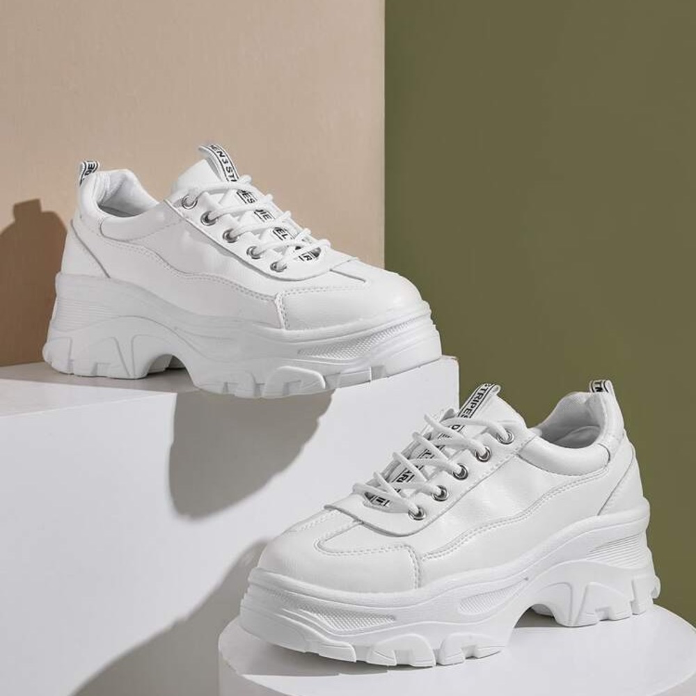 SHEIN Lace Up Front Chunky Sneakers White